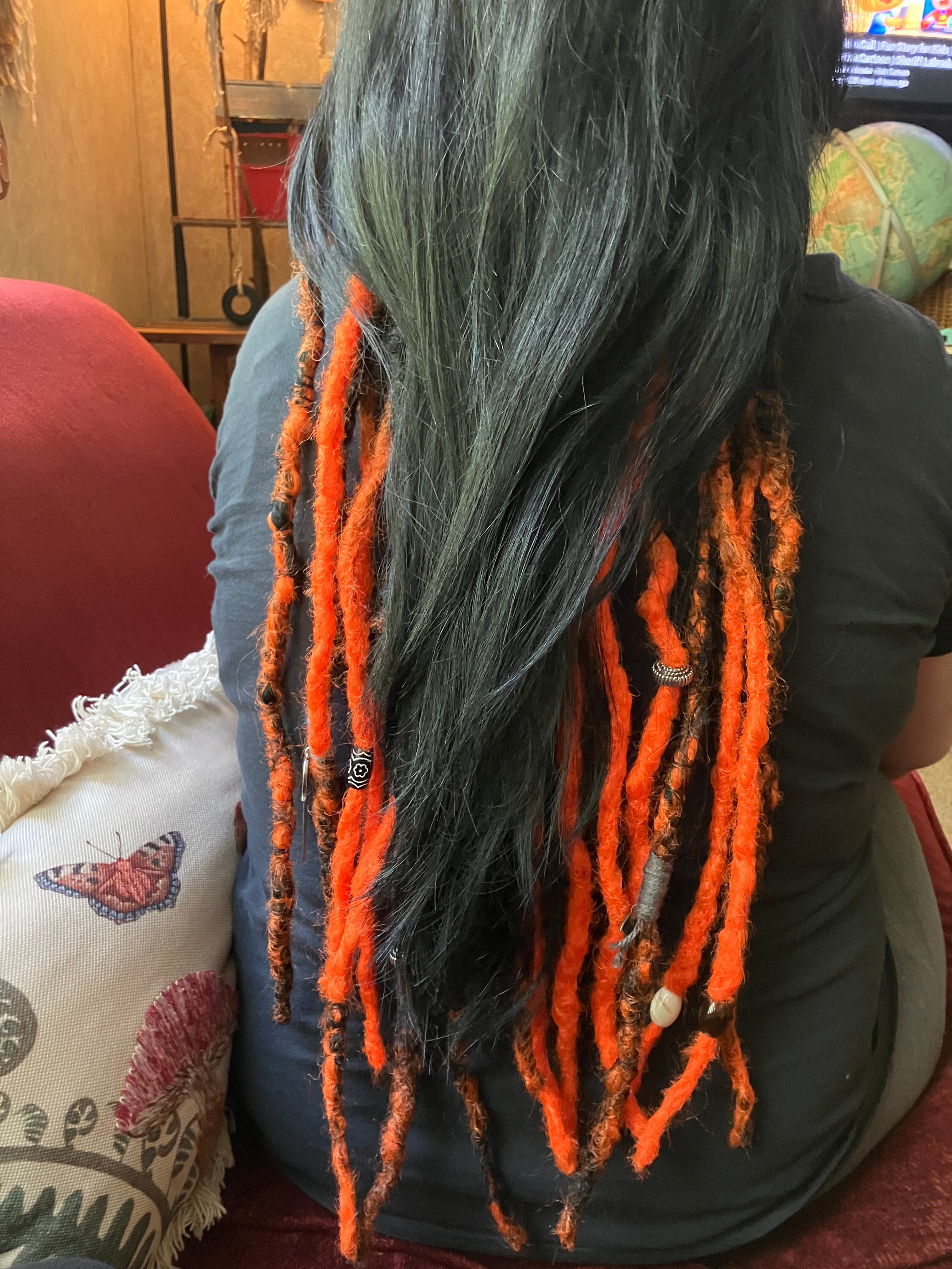 Black & Orange Dreadlocks, 20 Braid in Double Ended, Partial Head, Made to Order, Realistic Look, Halloween