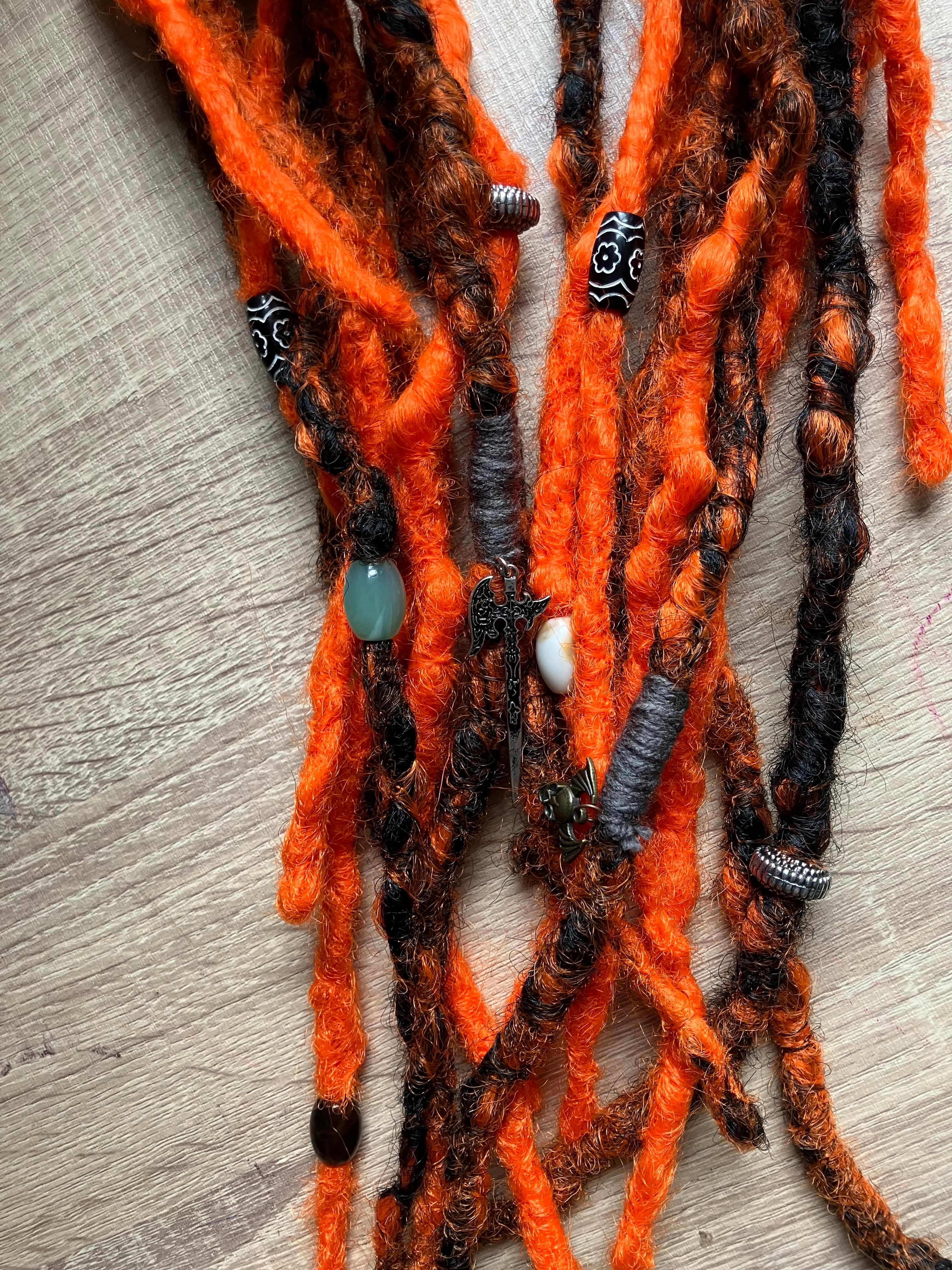 Black & Orange Dreadlocks, 20 Braid in Double Ended, Partial Head, Made to Order, Realistic Look, Halloween