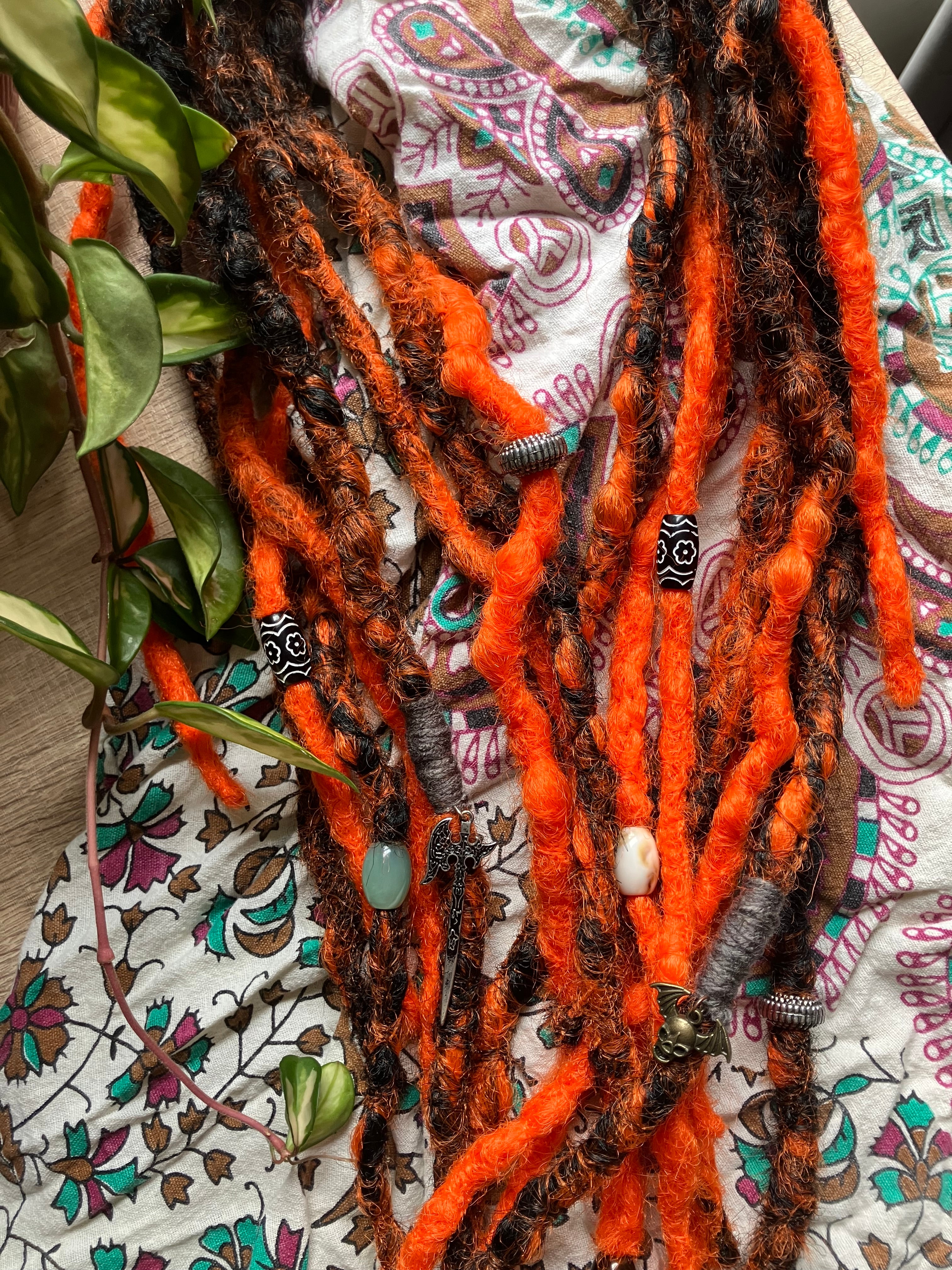 Black & Orange Dreadlocks, 20 Braid in Double Ended, Partial Head, Made to Order, Realistic Look, Halloween