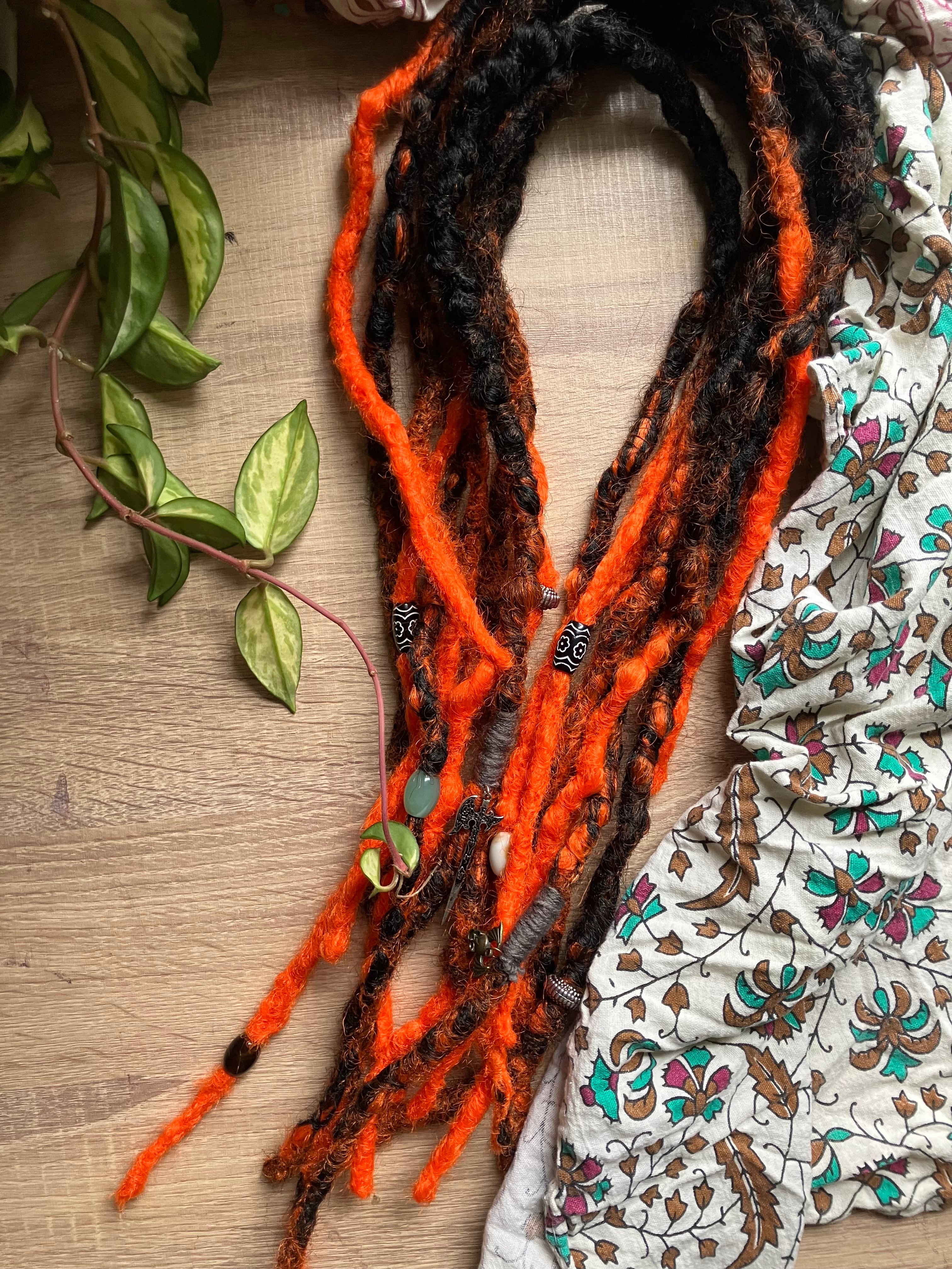 Black & Orange Dreadlocks, 20 Braid in Double Ended, Partial Head, Made to Order, Realistic Look, Halloween