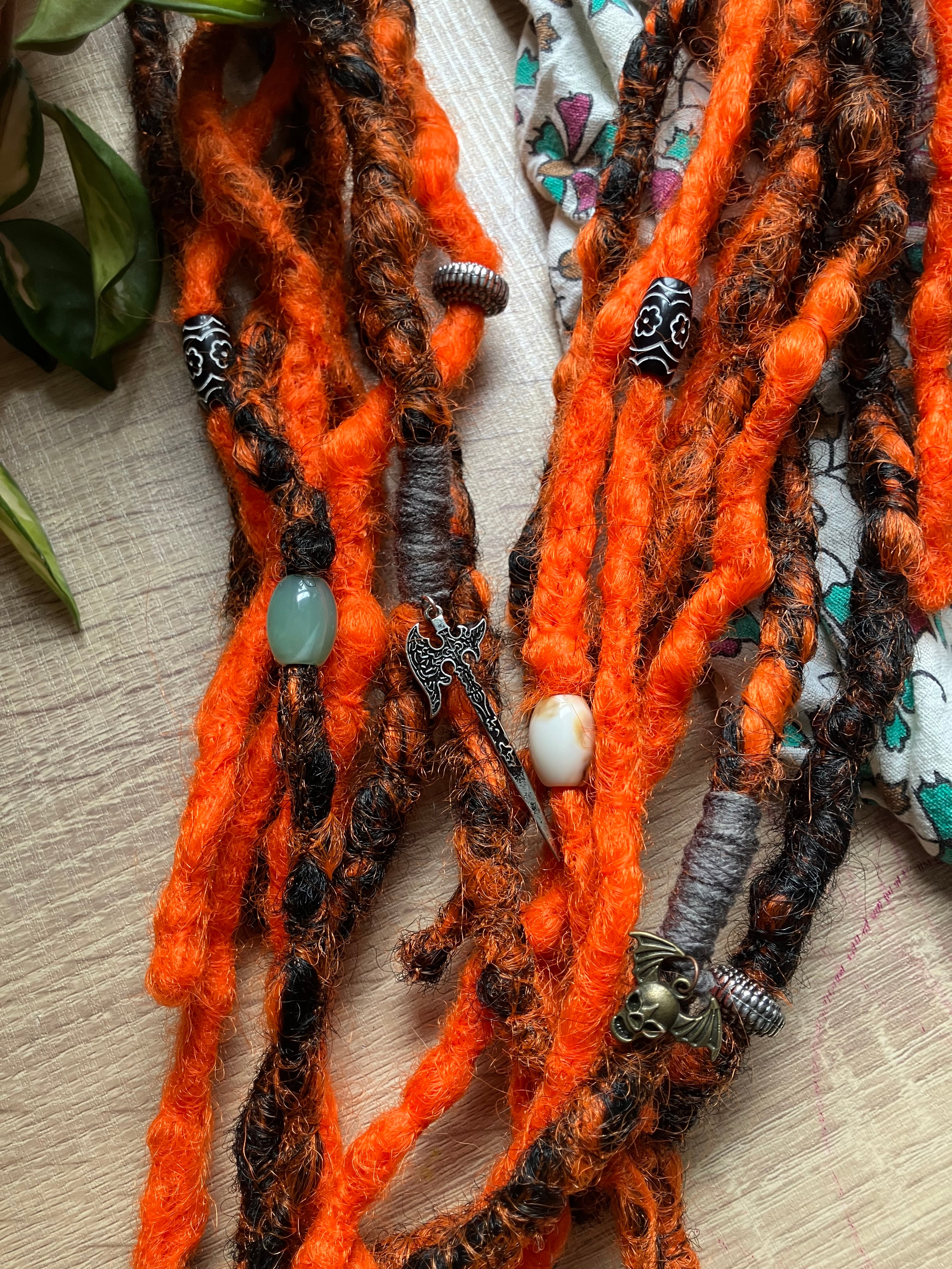 Black & Orange Dreadlocks, 20 Braid in Double Ended, Partial Head, Made to Order, Realistic Look, Halloween