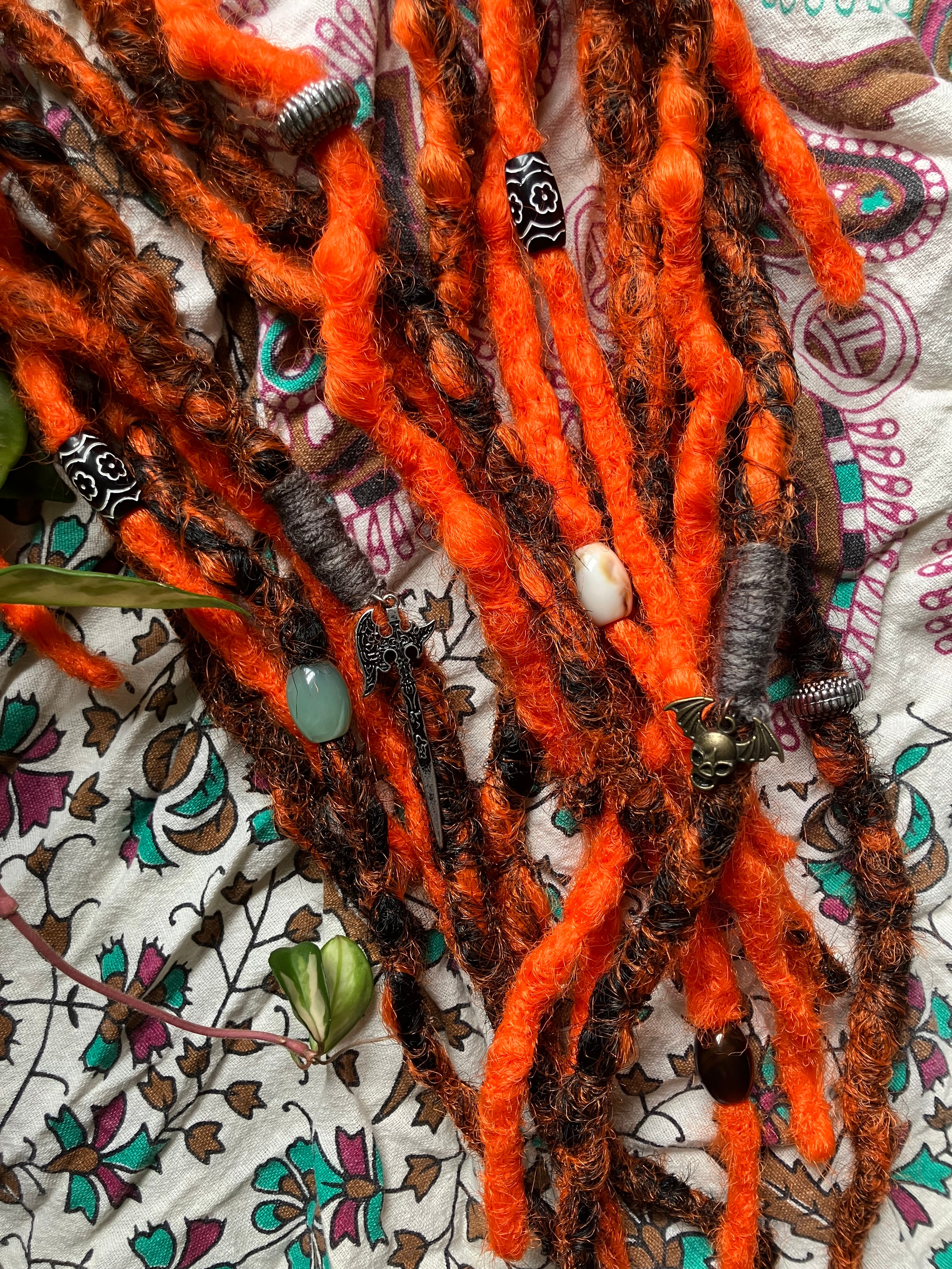 Black & Orange Dreadlocks, 20 Braid in Double Ended, Partial Head, Made to Order, Realistic Look, Halloween